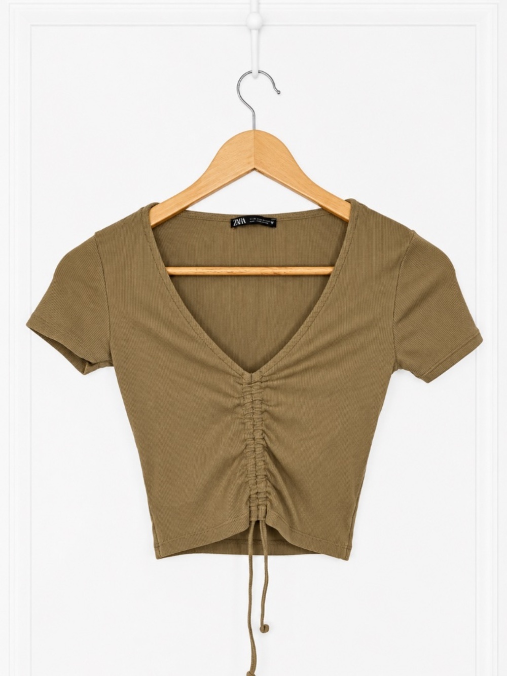 Zara Ribbed Ruched Drawstring Crop Top